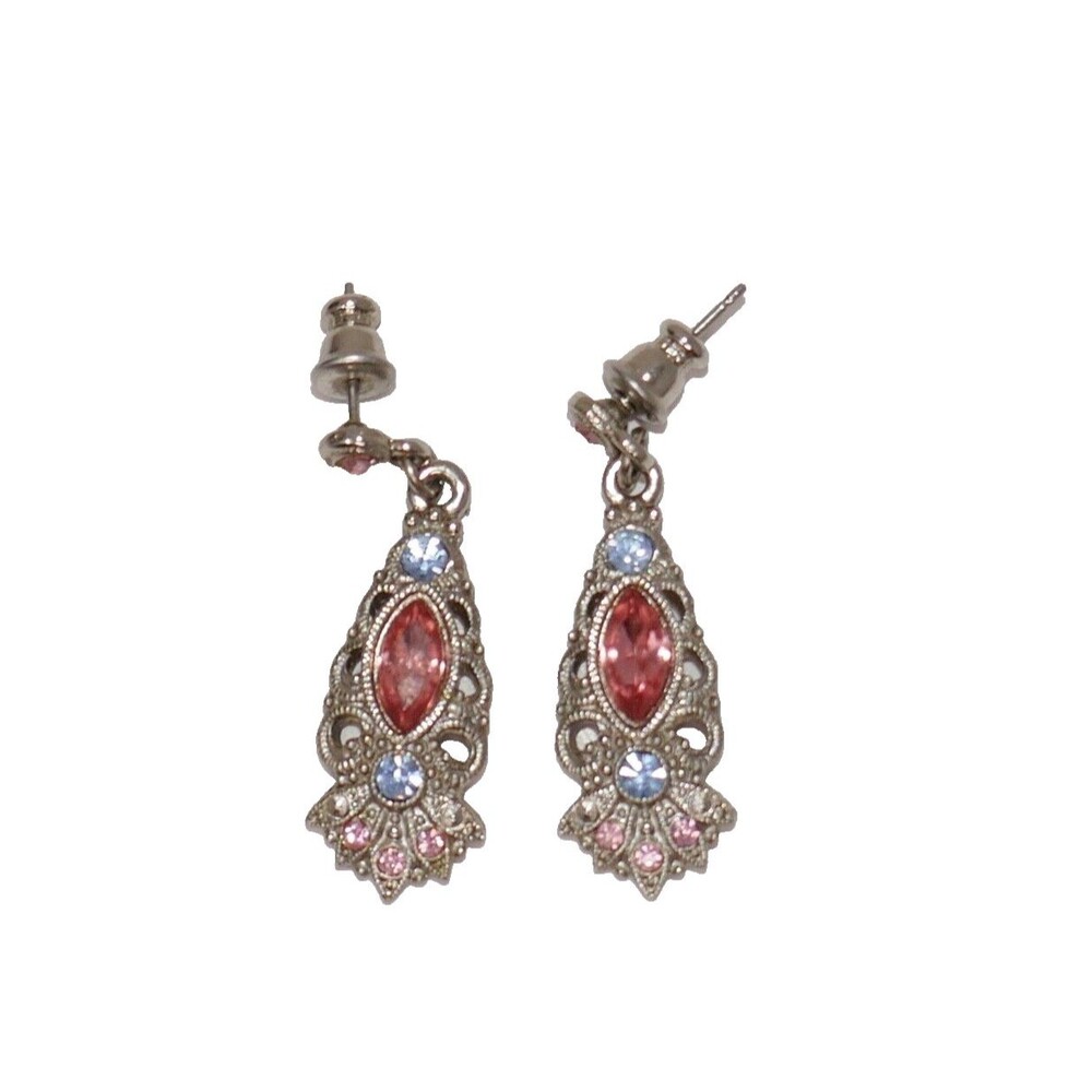 Silver Tone Multicolor Gemstone Dangle Earrings